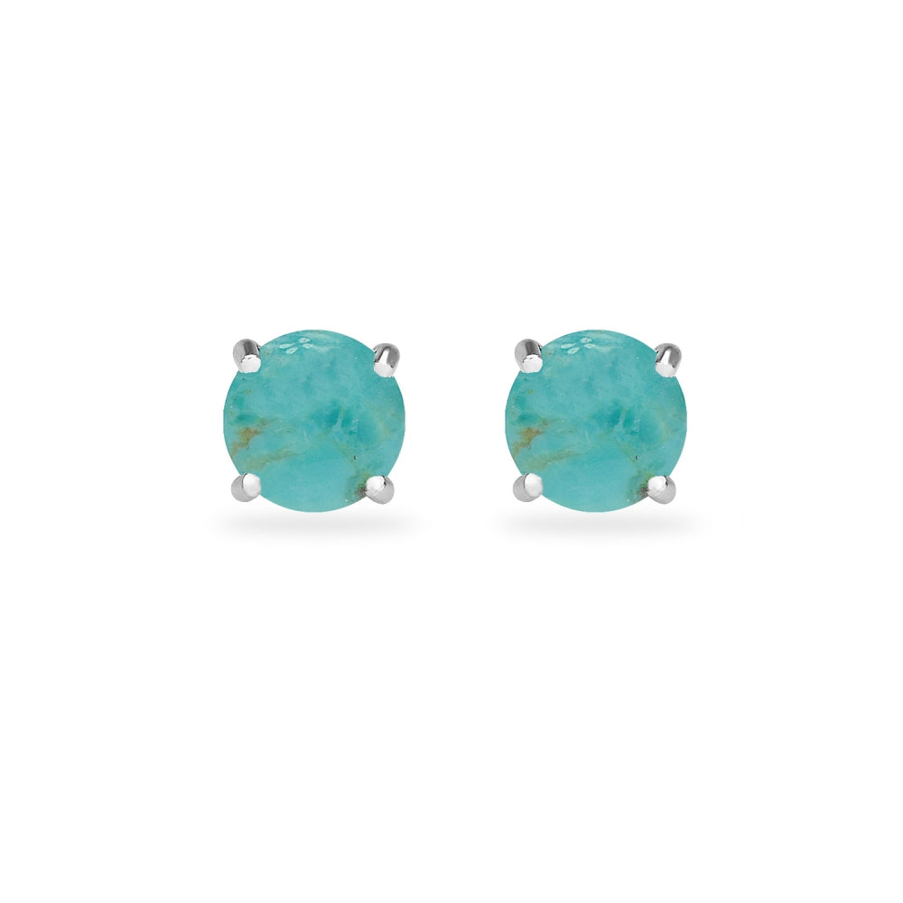 Sterling Silver Created Turquoise Round 6mm Prong-set Stud Earrings-2