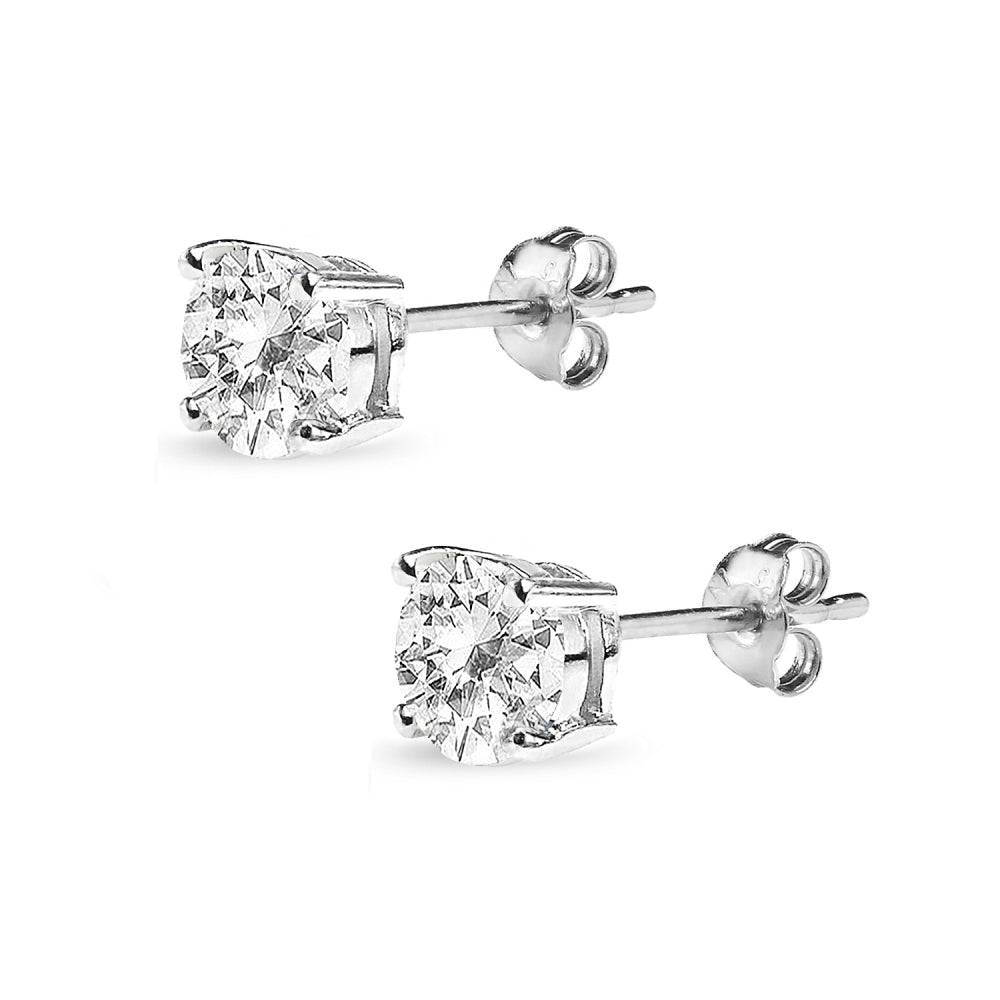 Sterling Silver White Topaz 6mm Round-Cut Solitaire Stud Earrings-3