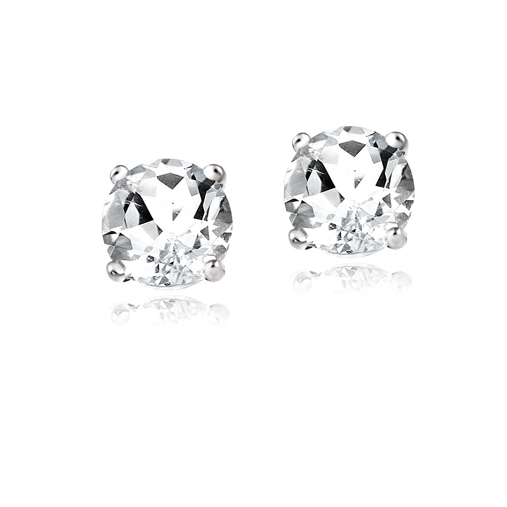 Sterling Silver White Topaz 6mm Round-Cut Solitaire Stud Earrings-4