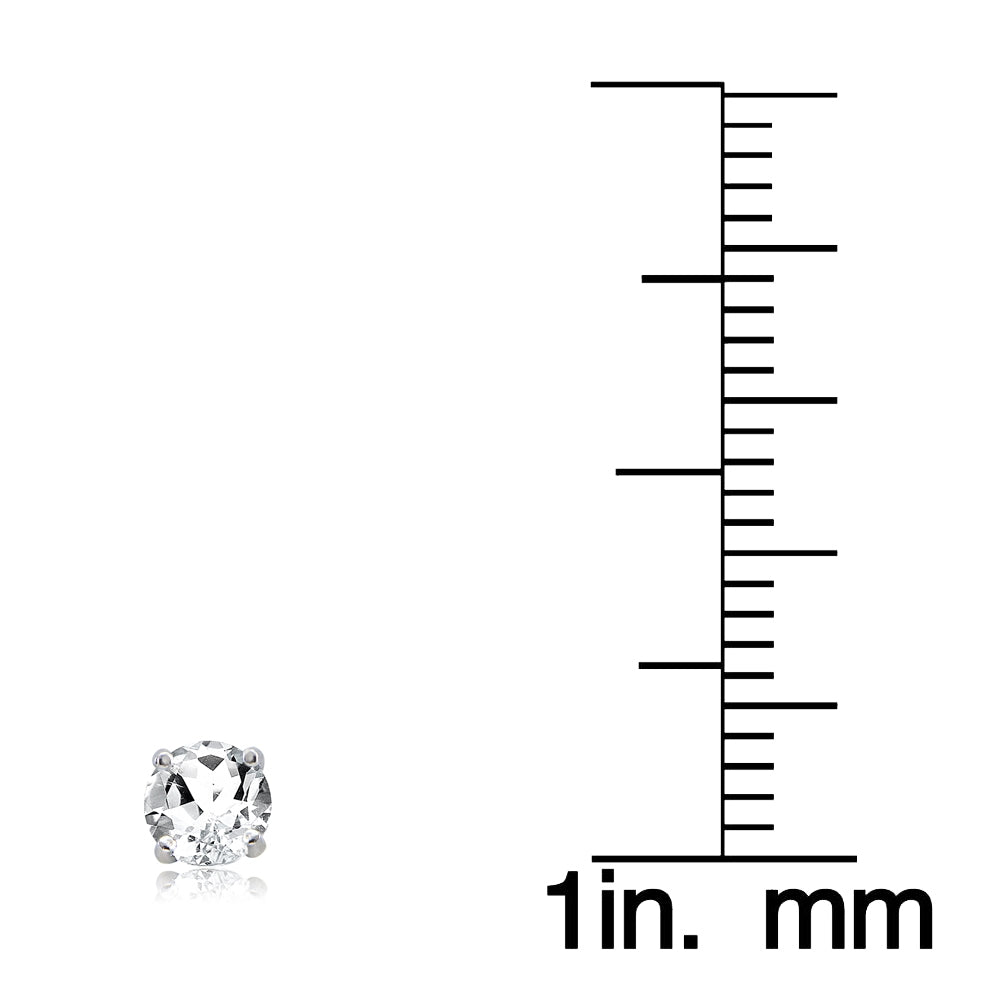 Sterling Silver White Topaz 6mm Round-Cut Solitaire Stud Earrings-5