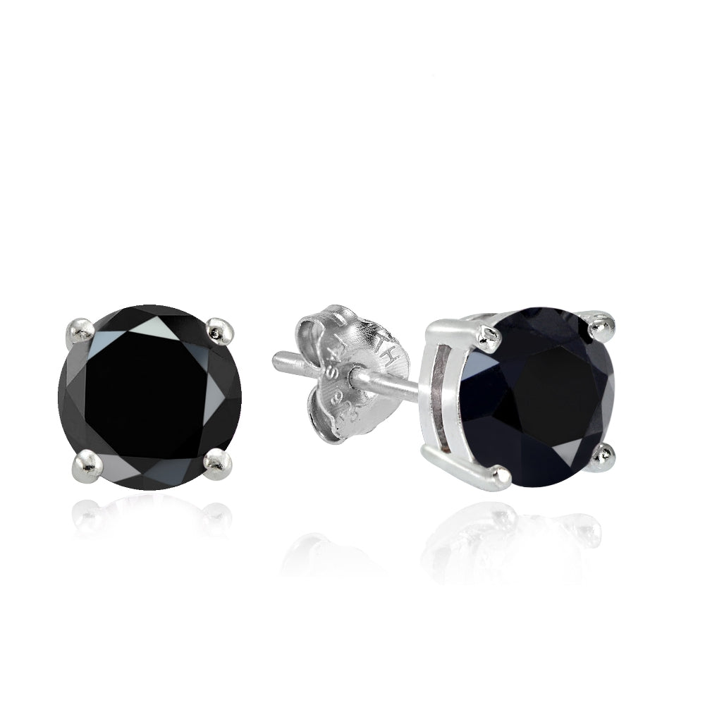 Sterling Silver 3ct Black Cubic Zirconia 7mm Round Stud Earrings