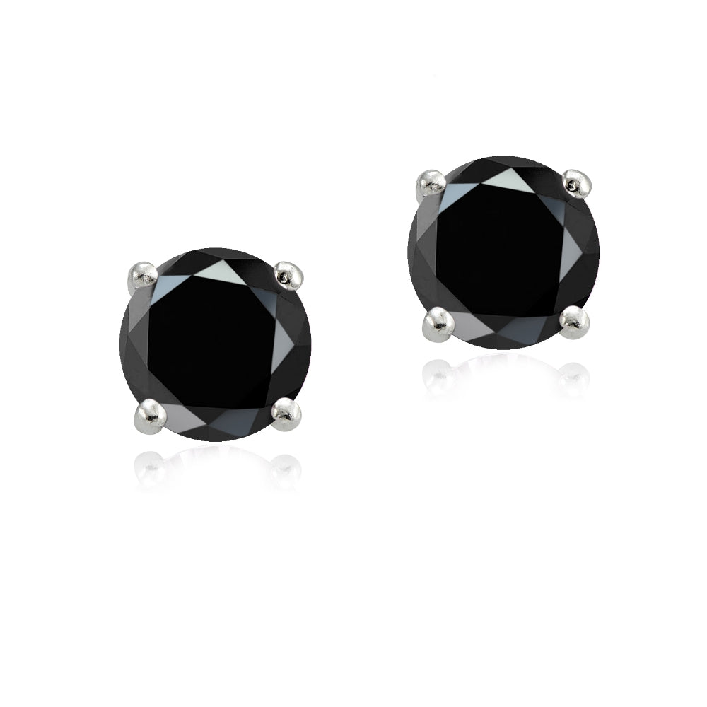 Sterling Silver 3ct Black Cubic Zirconia 7mm Round Stud Earrings-2