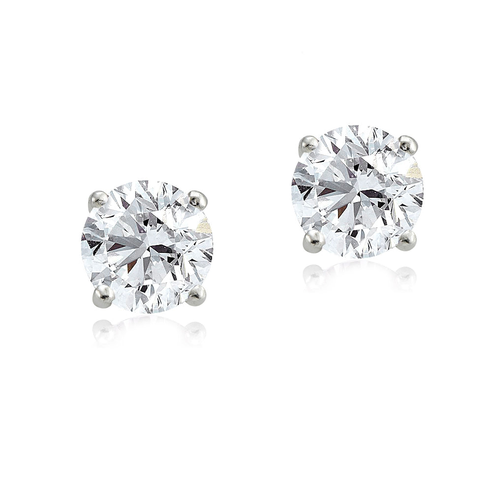 Sterling Silver 3ct Cubic Zirconia 7mm Round Stud Earrings-2