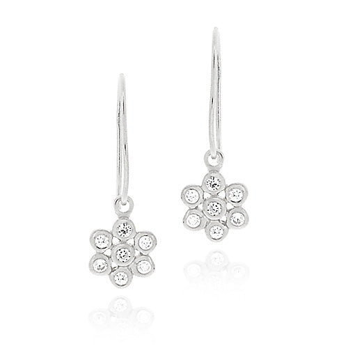 Sterling Silver CZ Flower Dangle Earrings
