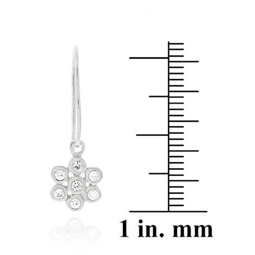 Sterling Silver CZ Flower Dangle Earrings-3