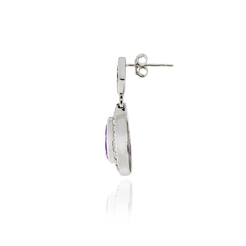 Sterling Silver Amethyst & Diamond Accent Teardrop Dangle Earrings-2