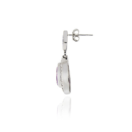 Sterling Silver Amethyst & Diamond Accent Teardrop Dangle Earrings
