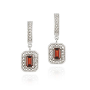 Sterling Silver Garnet & Diamond Accent Rectangular Dangle Earrings