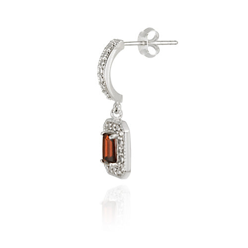 Sterling Silver Garnet & Diamond Accent Rectangular Dangle Earrings-2