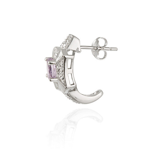 Sterling Silver Genuine Amethyst & Diamond Accent Rectangle Frame Half Hoop Earrings-2