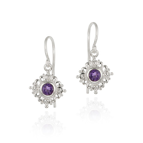 Sterling Silver Amethyst Filigree Dangle Earrings