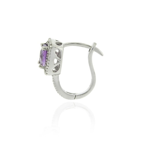 Sterling Silver Faceted Amethyst & Diamond Accent Huggie Earrings-2