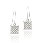 Sterling Silver CZ Micro Pave Square Dangle Earrings