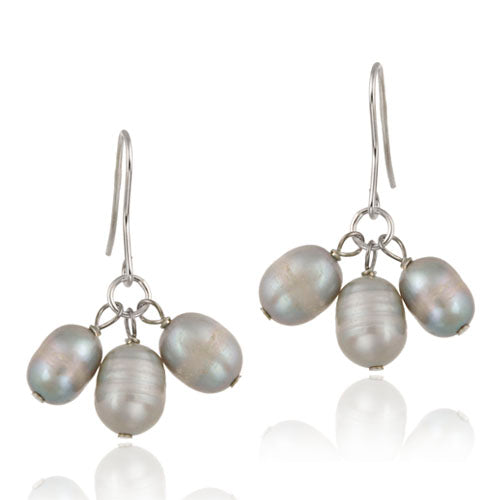 Sterling Silver Gray Freshwater Cultured Pearl Cluster Dangle Earrings