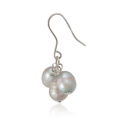Sterling Silver Gray Freshwater Cultured Pearl Cluster Dangle Earrings-2