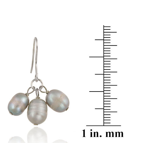 Sterling Silver Gray Freshwater Cultured Pearl Cluster Dangle Earrings-3