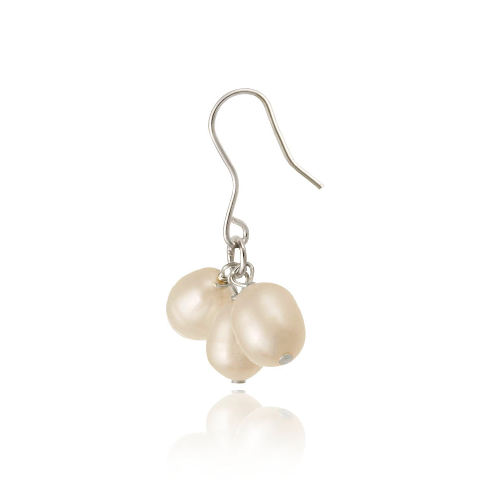 Sterling Silver Freshwater Cultured Peach Pearl Cluster Dangle Earrings-2