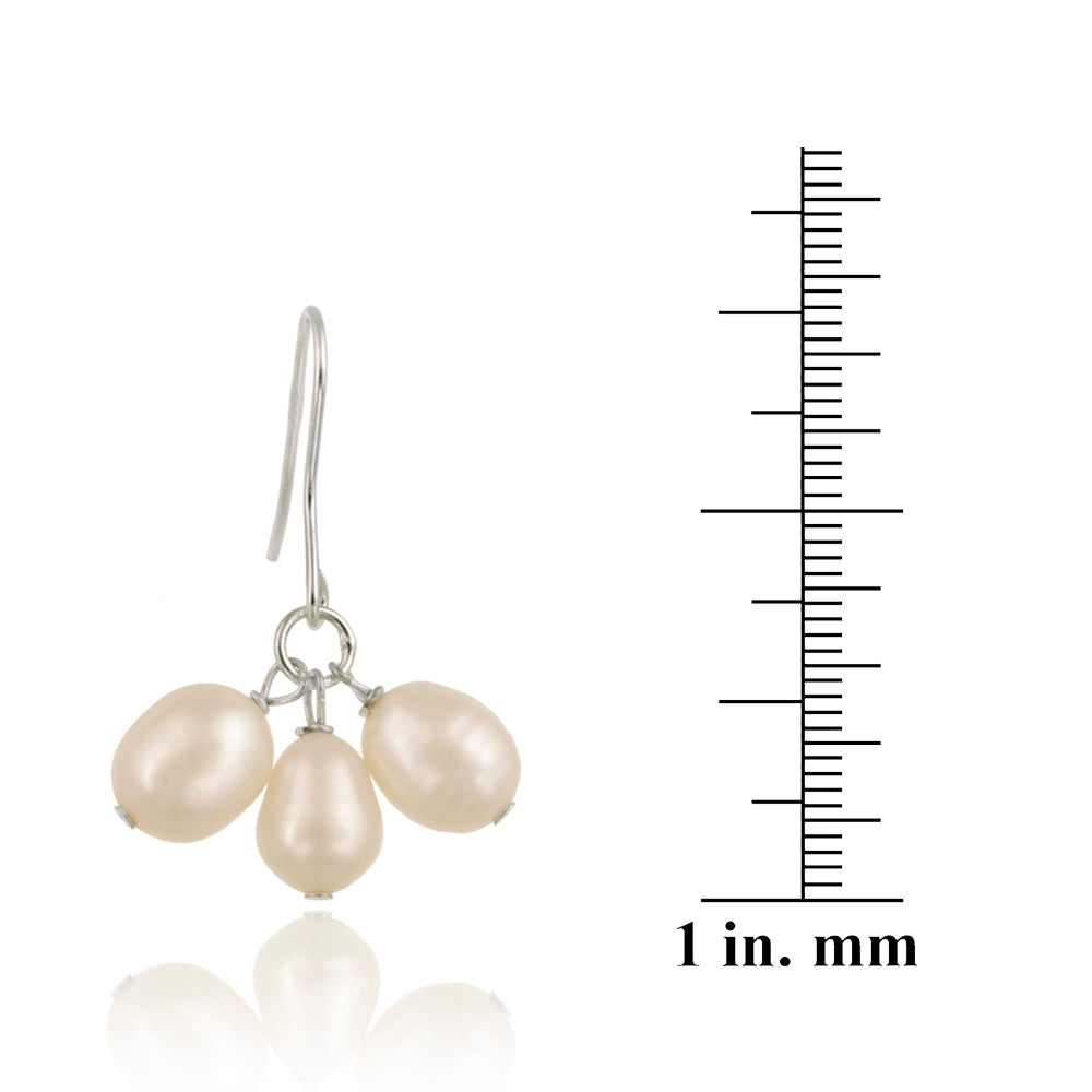 Sterling Silver Freshwater Cultured Peach Pearl Cluster Dangle Earrings-3