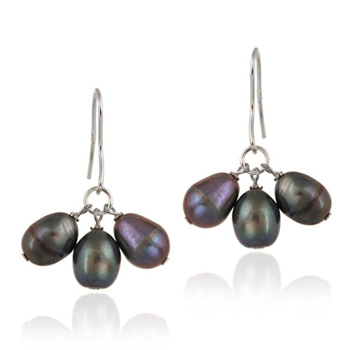 Sterling Silver Freshwater Cultured Peacock Pearl Cluster Dangle Earrings