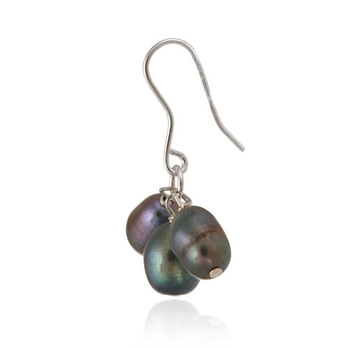 Sterling Silver Freshwater Cultured Peacock Pearl Cluster Dangle Earrings-2
