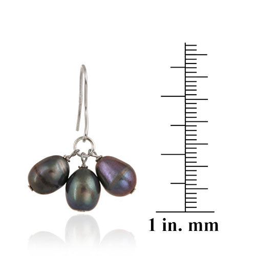 Sterling Silver Freshwater Cultured Peacock Pearl Cluster Dangle Earrings-3