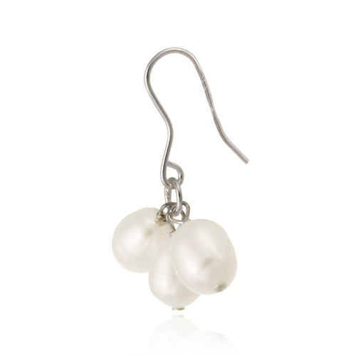 Sterling Silver White Freshwater Cultured Pearl Cluster Earrings-2