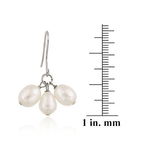 Sterling Silver White Freshwater Cultured Pearl Cluster Earrings-3