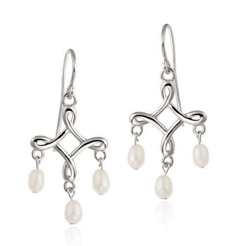 Sterling Silver White Freshwater Cultured Pearl Chandelier Earrings