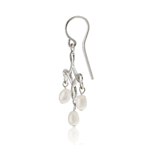 Sterling Silver White Freshwater Cultured Pearl Chandelier Earrings-2