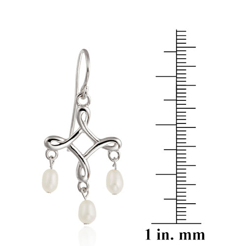 Sterling Silver White Freshwater Cultured Pearl Chandelier Earrings-3