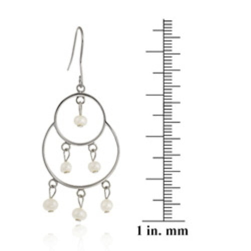 Sterling Silver Freshwater Cultured White Pearl Chandelier Earrings-2