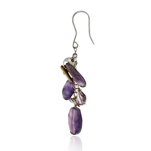 Sterling Silver Beads, Abalone, Amethyst Chips & Nuggets Cluster Earrings-2