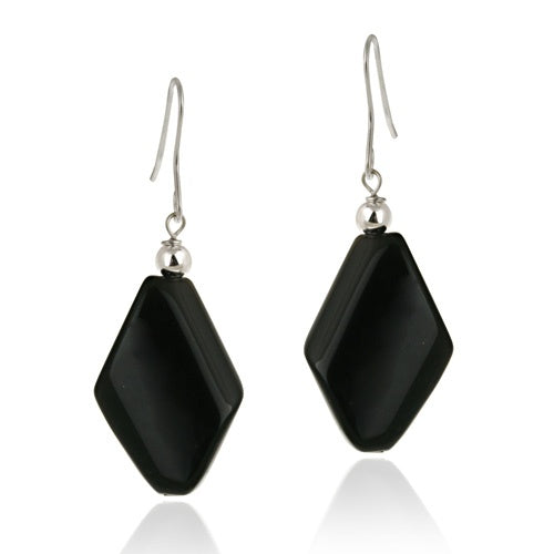 Sterling Silver Onyx Geometric Dangle Earrings