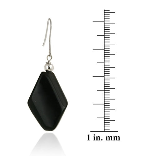 Sterling Silver Onyx Geometric Dangle Earrings-3