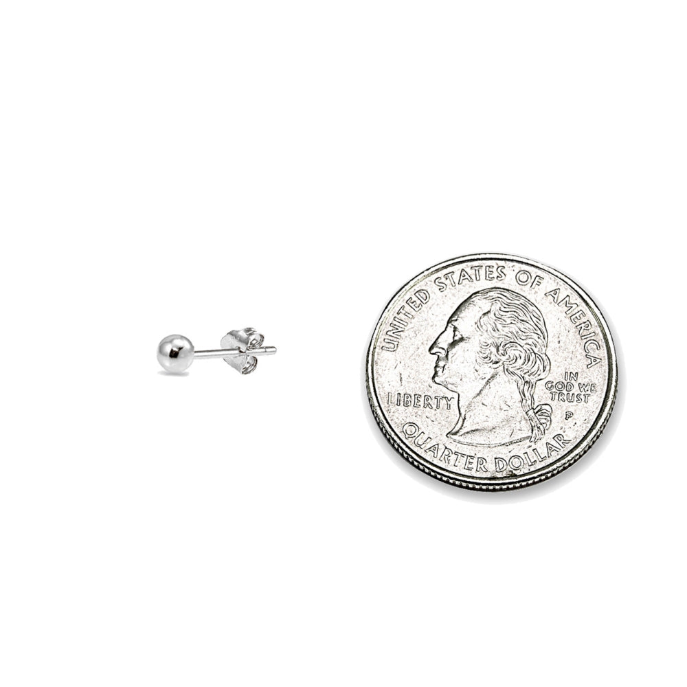 Sterling Silver 4mm Polished Ball Bead Stud Earrings-3