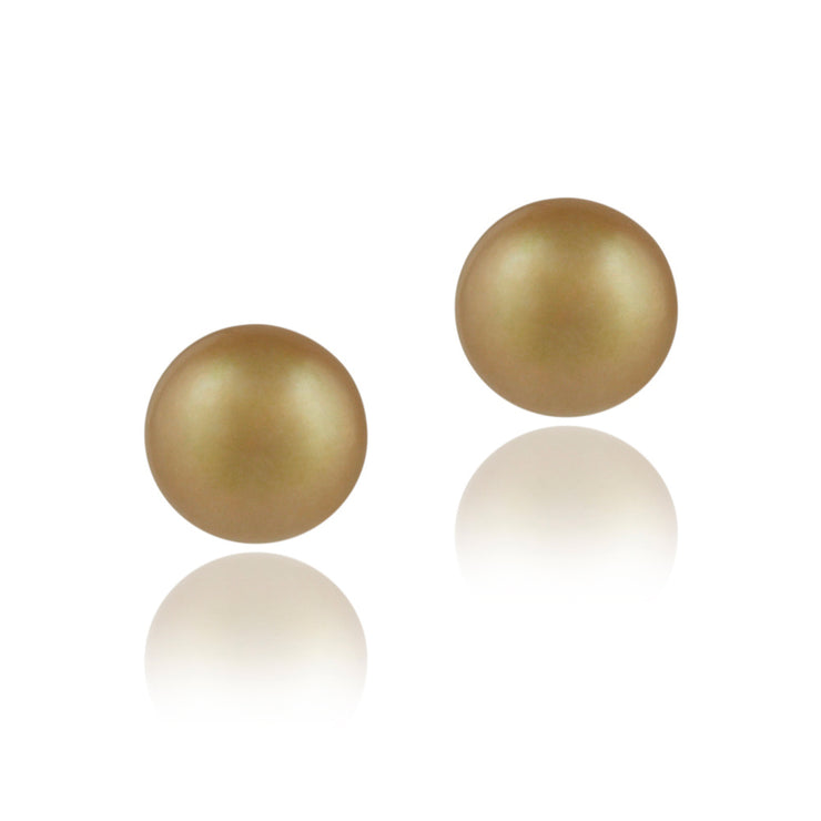 Sterling Silver Freshwater Cultured 10-10.5mm Golden Green Pearl Stud Earrings