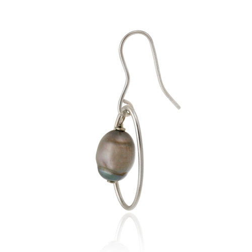 Sterling Silver Freshwater Cultured Grey Pearl Dangle Earrings-2