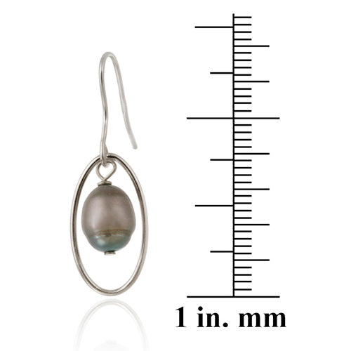 Sterling Silver Freshwater Cultured Grey Pearl Dangle Earrings-3