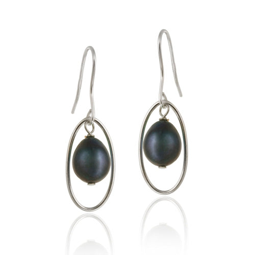 Sterling Silver Freshwater Cultured Peacock Pearl Dangle Earrings