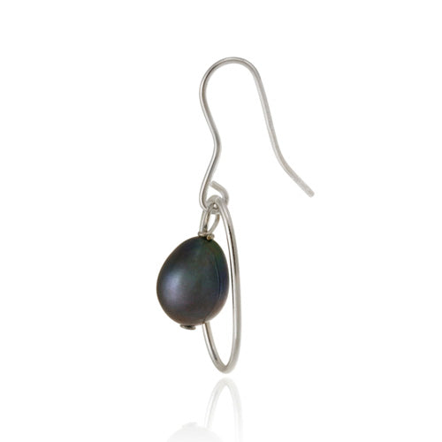 Sterling Silver Freshwater Cultured Peacock Pearl Dangle Earrings-2