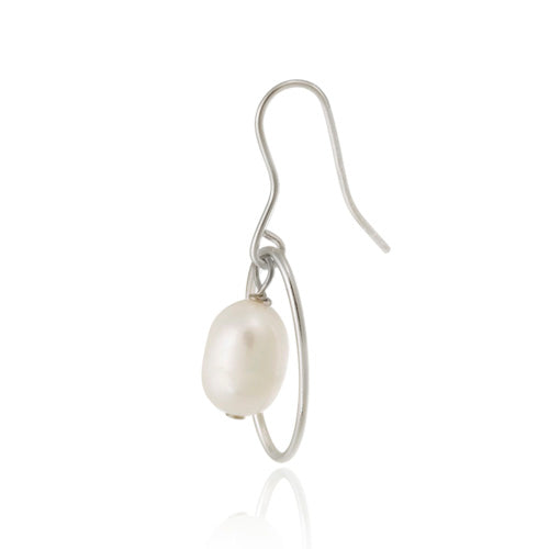 Sterling Silver White Freshwater Cultured Pearl Oval Dangle Earrings-2