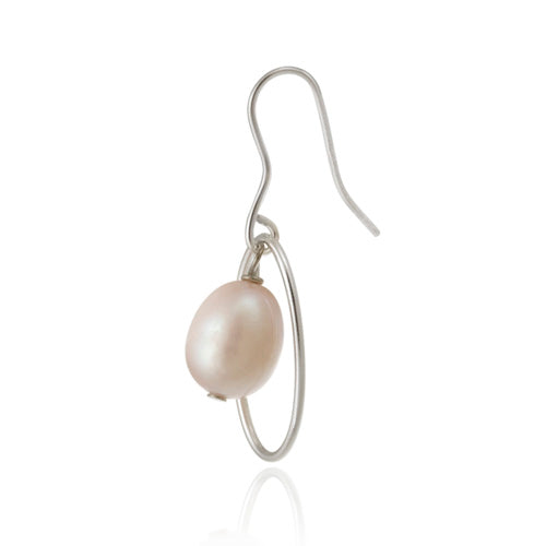 Sterling Silver Freshwater Cultured Pink Pearl Dangle Earrings-2