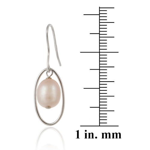Sterling Silver Freshwater Cultured Pink Pearl Dangle Earrings-3