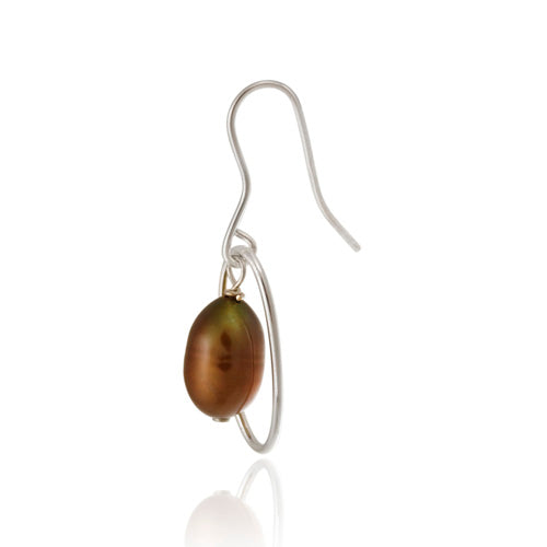 Sterling Silver Brown Freshwater Cultured Pearl Oval Dangle Earrings-2