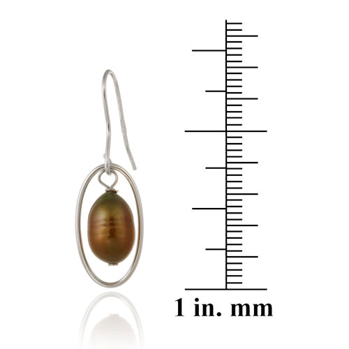 Sterling Silver Brown Freshwater Cultured Pearl Oval Dangle Earrings-3
