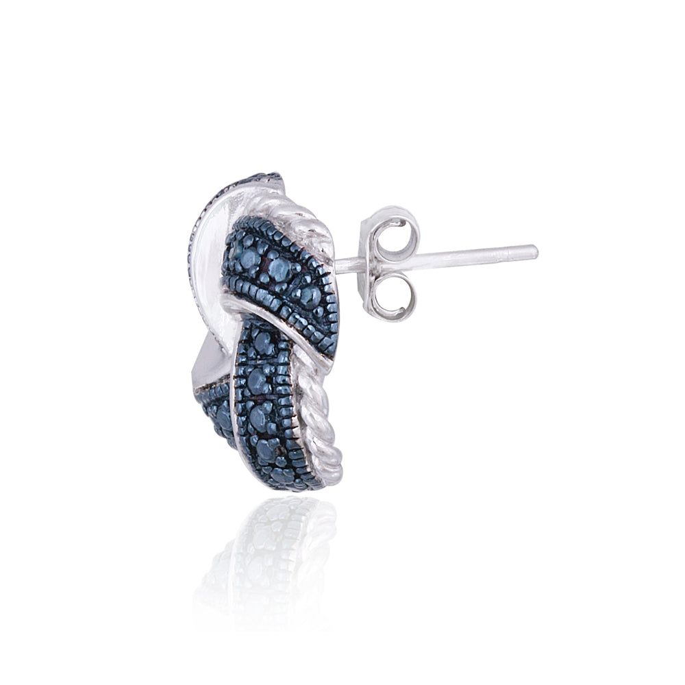 Sterling Silver Blue Diamond Accent Love Knot Earrings-2