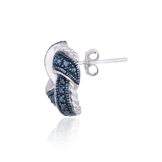 Sterling Silver Blue Diamond Accent Love Knot Earrings