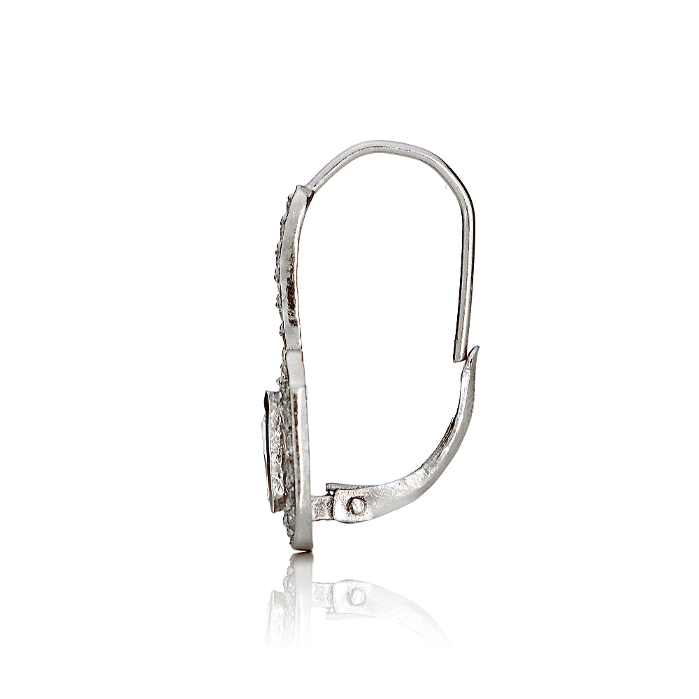 Sterling Silver Cubic Zirconia Rectangle Leverback Earrings-2
