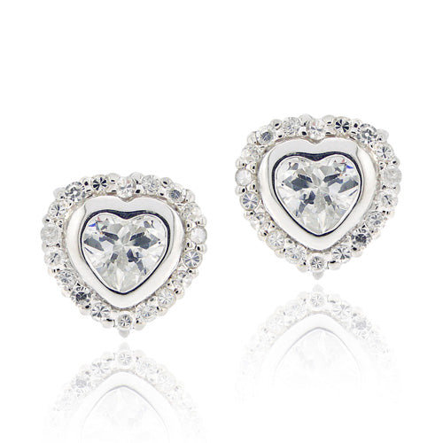 Sterling Silver CZ Heart Stud Earrings