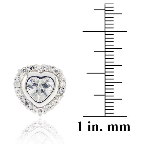 Sterling Silver CZ Heart Stud Earrings-3
